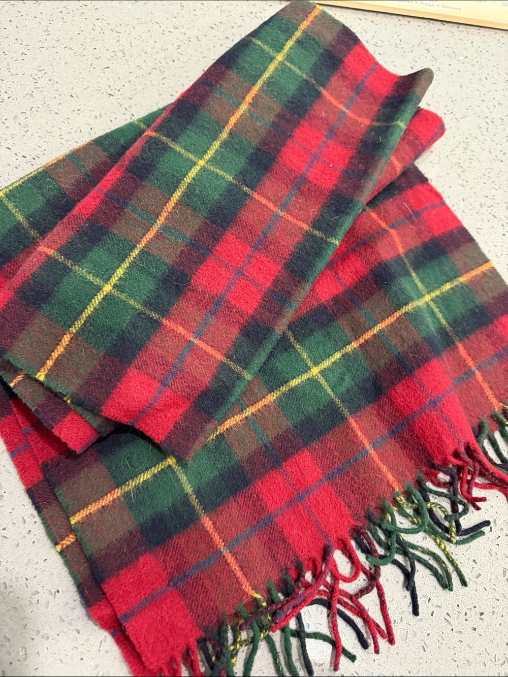 Bogner Red, Green & Yellow Plaid Wool Fringe Scarf
